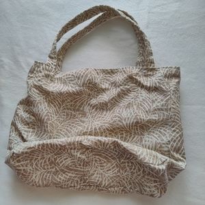 Handmade Beige Tan Cream Foliage Printed Simple Medium Purse Bag